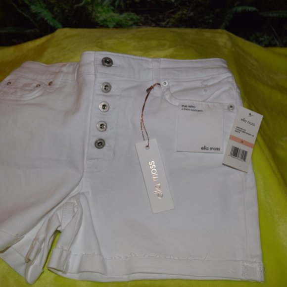 Ella Moss White Cuff-Accent Denim Shorts 28 - Picture 3 of 10